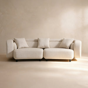 Covan White Cotton & Linen Curved Sofa (104'')