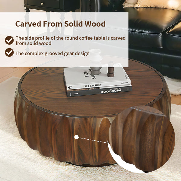Round Carved Pattern Coffee Table (31'')