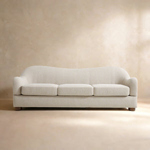 Wave White Bouclé Curved Sofa (86'')