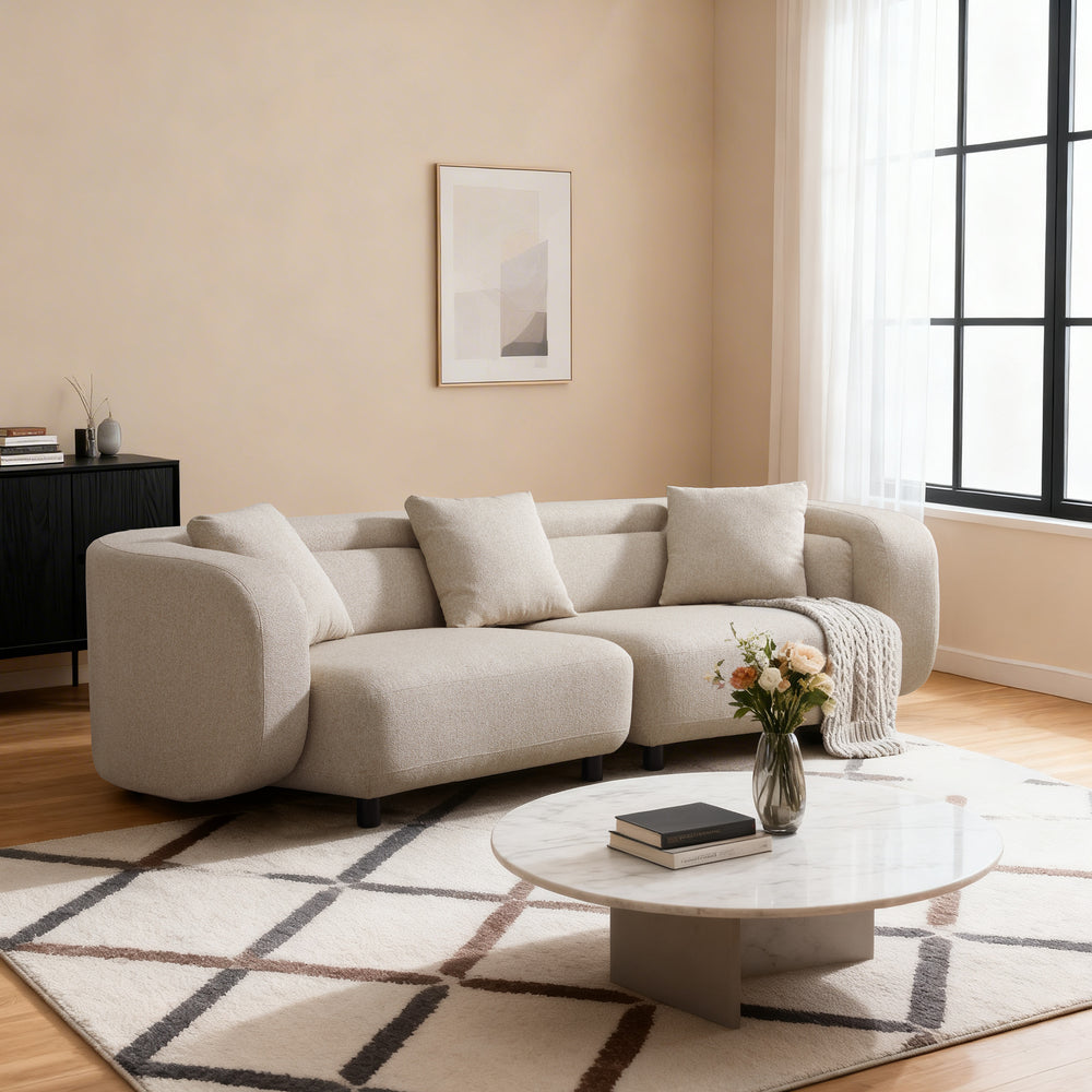 Covan White Cotton & Linen Curved Sofa (104'')