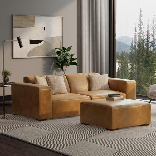 Upholstered Leather Ottoman (32'')