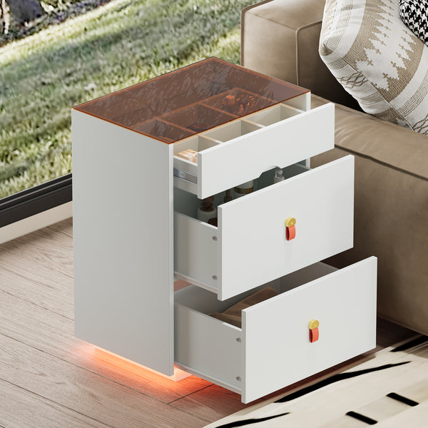 3-Drawer Glass Top Nightstand (30'')