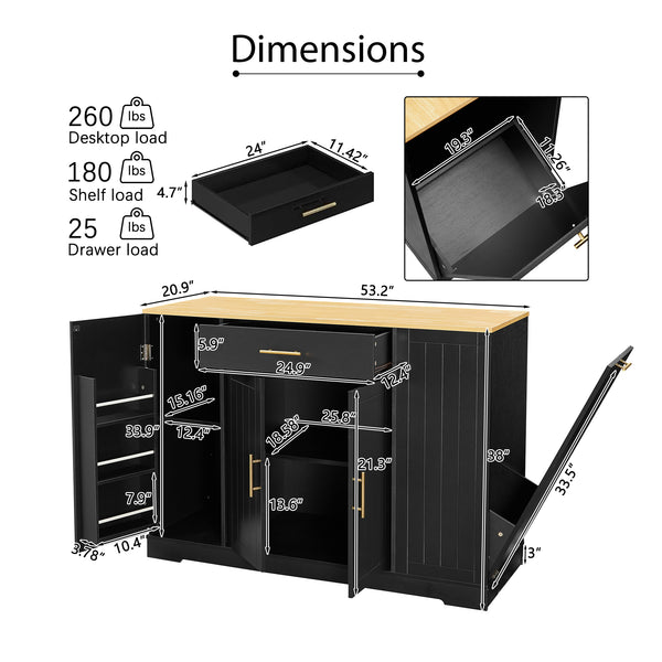 Customizable Storage Kitchen Island (53'')