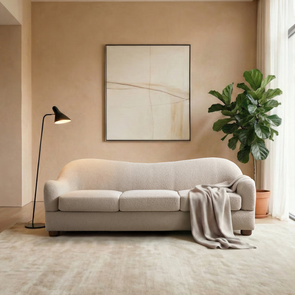 Wave White Bouclé Curved Sofa (86'')