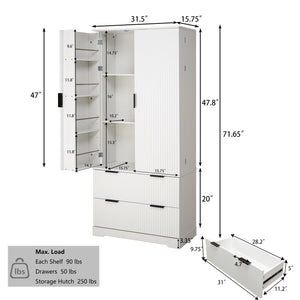 Modern Fluted Buffet Cabinet (71'')