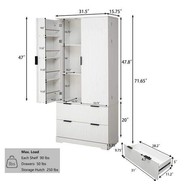Modern Fluted Buffet Cabinet (71'')