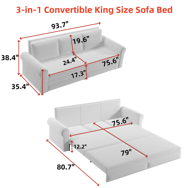 Convertible Velvet Sleeper Sofa (93'')