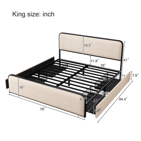 Curved Upholstered Headboard Bed (84'')