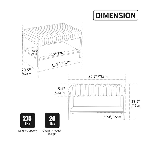 Open Storage Upholstered Bench (31'')