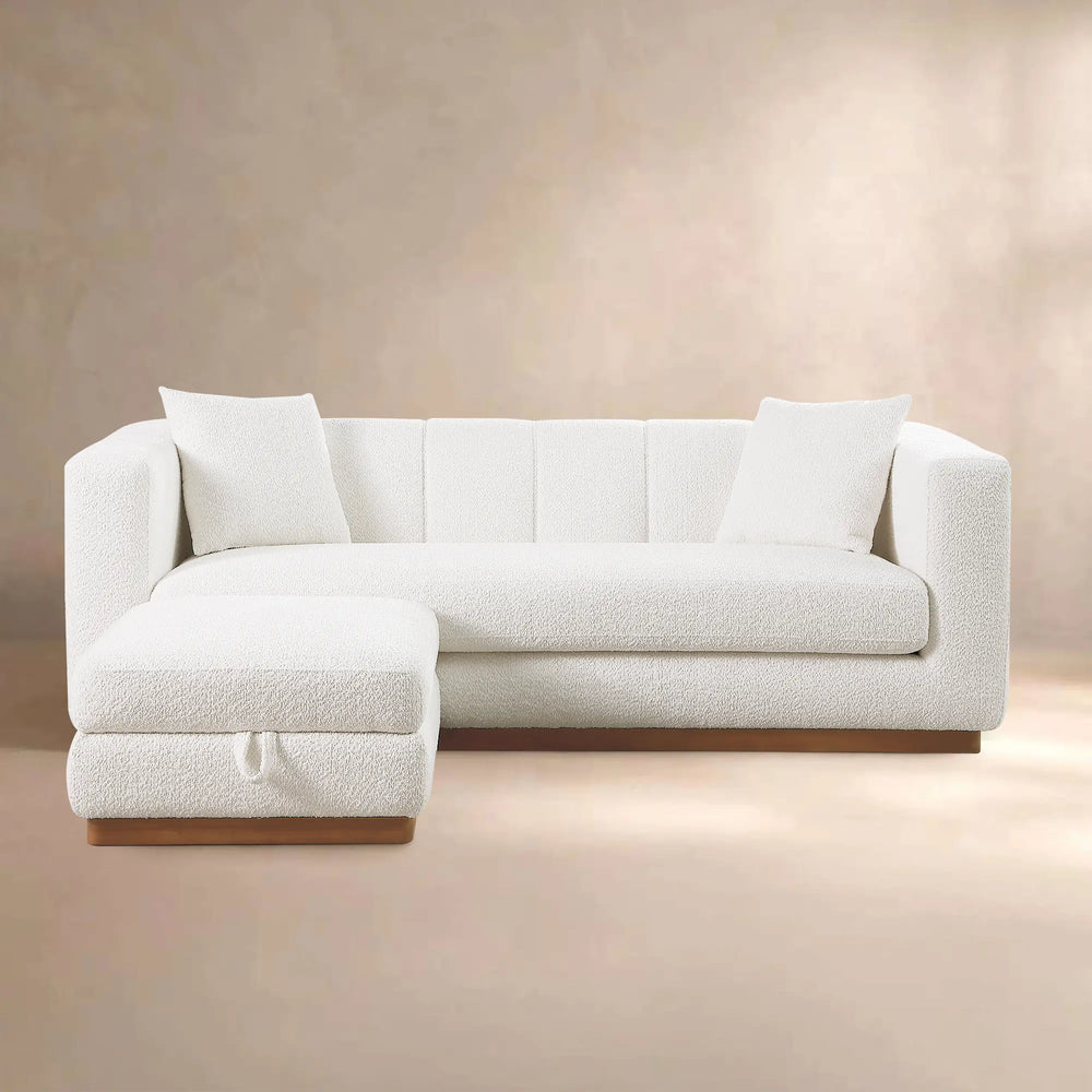 Lyra White Bouclé Channel Sofa (90")