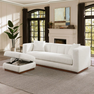 Lyra White Bouclé Channel Sofa (90")