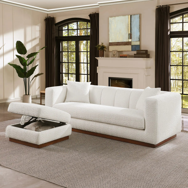 Lyra White Bouclé Channel Sofa (90")