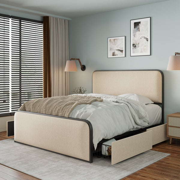 Curved Upholstered Headboard Bed (84'')