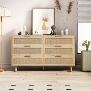6-Drawers Rattan Dresser (51'')