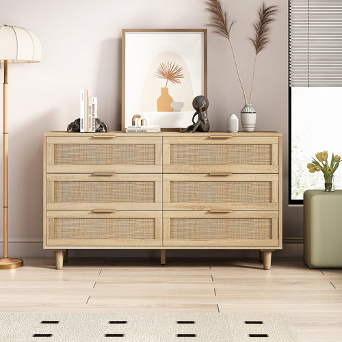 6-Drawers Rattan Dresser (51'')