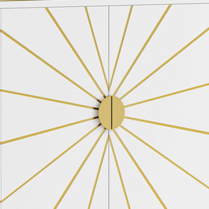 Gold sunburst design on a white background. Part of the 4-door buffet accents.