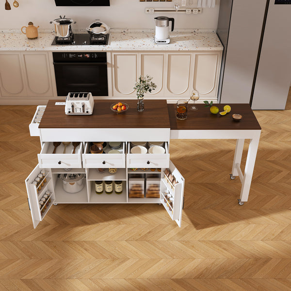 Extendable Kitchen Island on Wheels (75'')