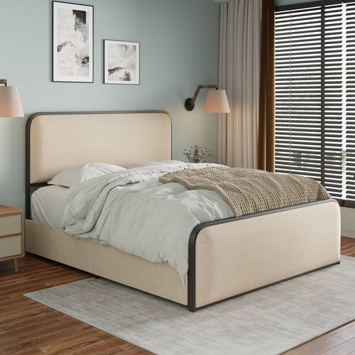Curved Upholstered Headboard Bed (84'')