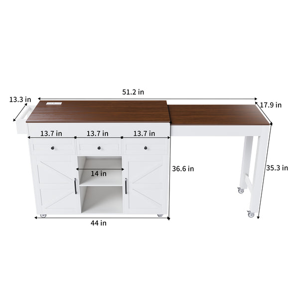 Extendable Kitchen Island on Wheels (75'')