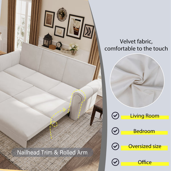 Convertible Velvet Sleeper Sofa (93'')