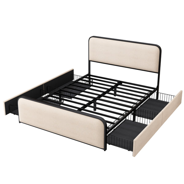 Curved Upholstered Headboard Bed (84'')