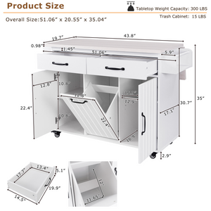 Multifunctional Rolling Kitchen Island (51'')