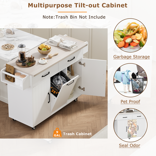 Multifunctional Rolling Kitchen Island (51'')