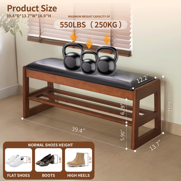 Wooden Storage Entryway Bench (39'')