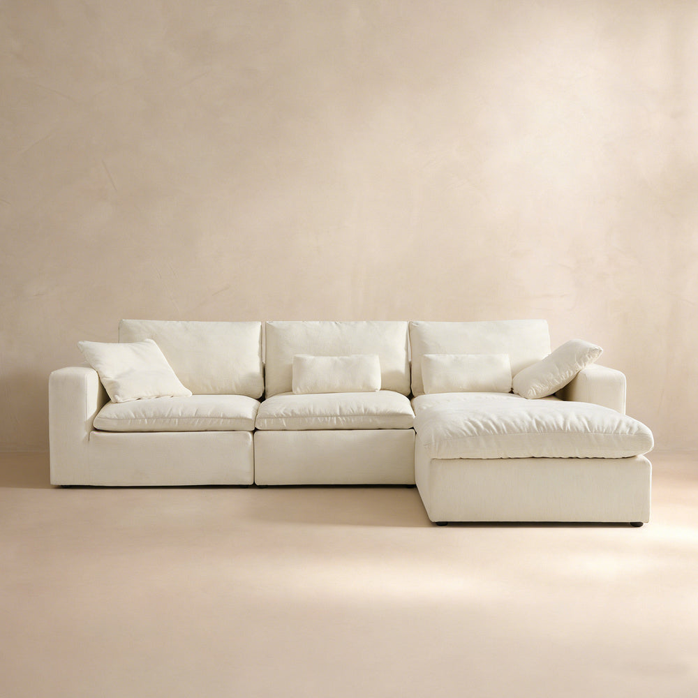 Luvia White Chenille Modular Sectional Sofa with Ottoman (120")