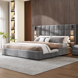 Upholstered Headboard King Bed (96'')